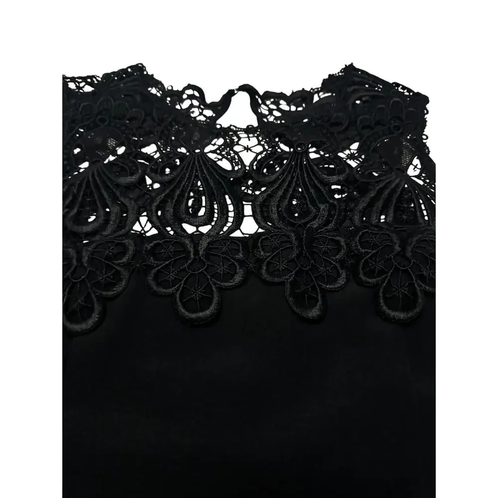 VTG Jessica McClintock Black Lace Sheath Midi Dress Goth Coquette Embroider Sz 8